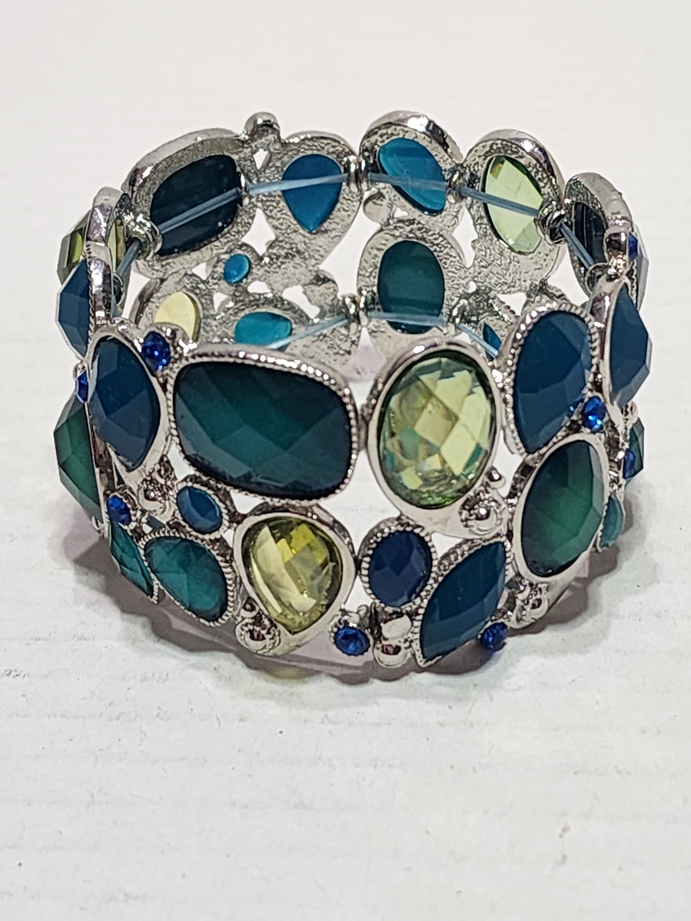 Blue Green Multi-Stone Stretch Bracelet - Women Jewelry